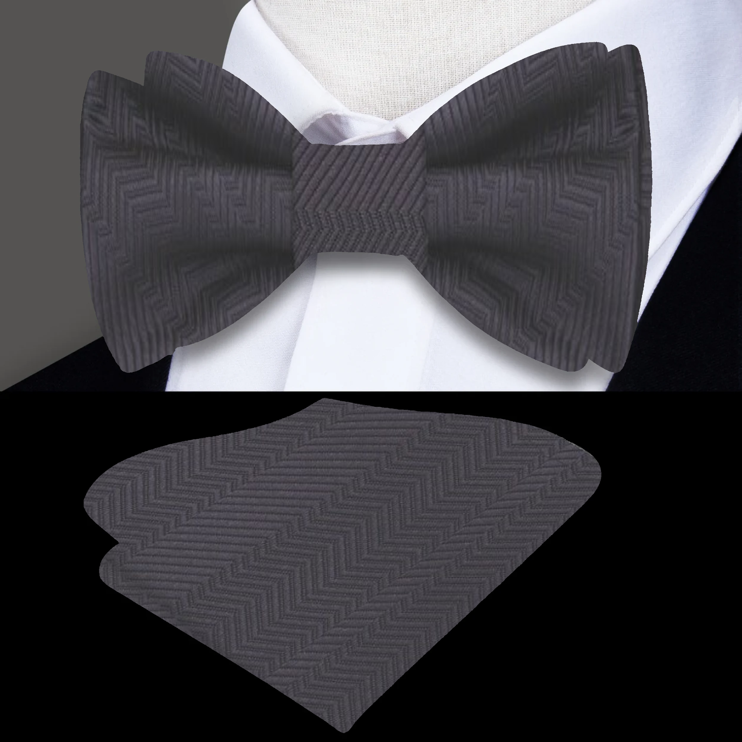 Main: Solid Grey Bow Tie and Pocket Square