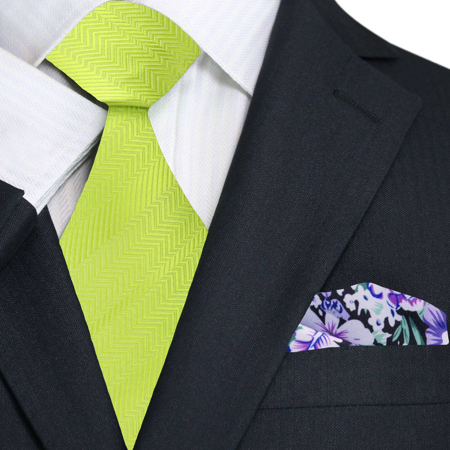 Premium Alt View: Sophisticated Lime Green Necktie and Accenting Square