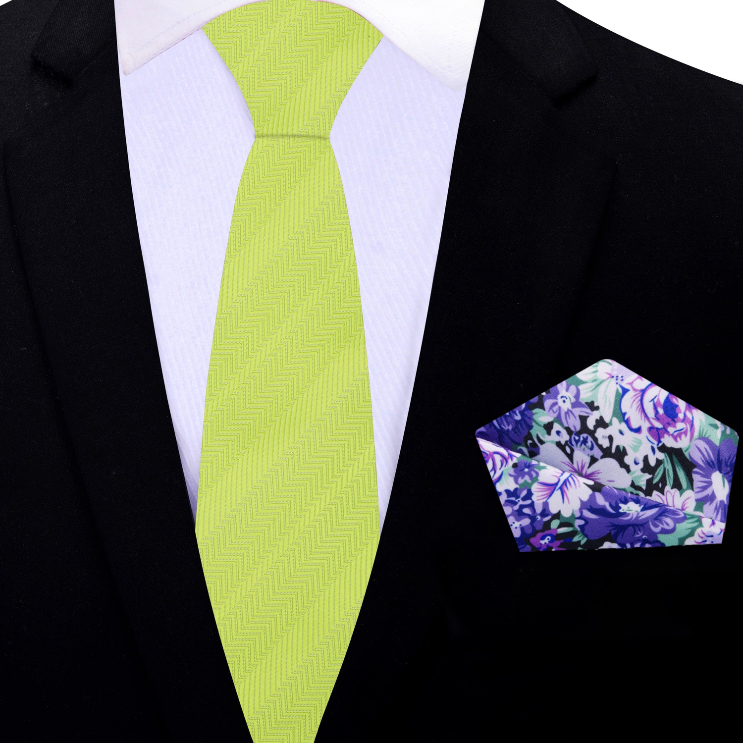 Thin Tie View: Sophisticated Lime Green Necktie and Accenting Square