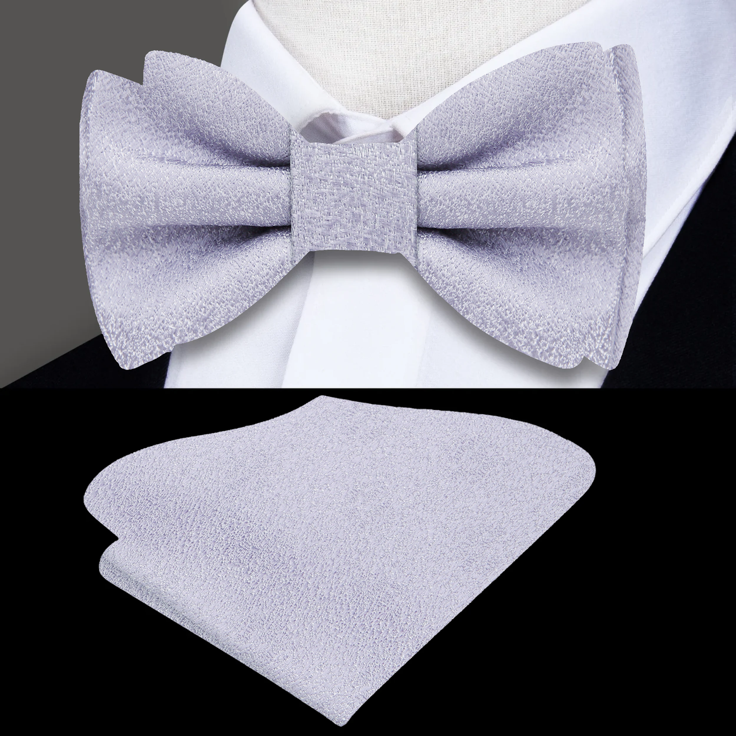 Shimmer Silver Bow Tie and Square
