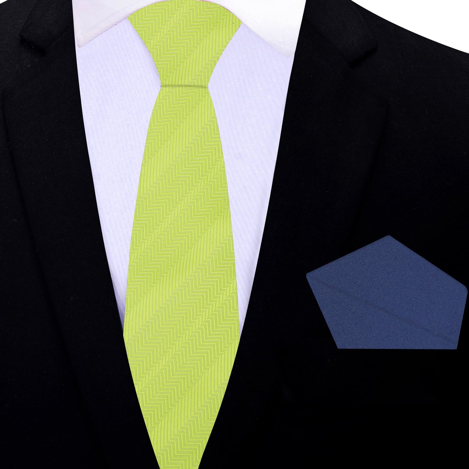 Thin Tie: Sophisticated Lime Green Necktie and Blue Square