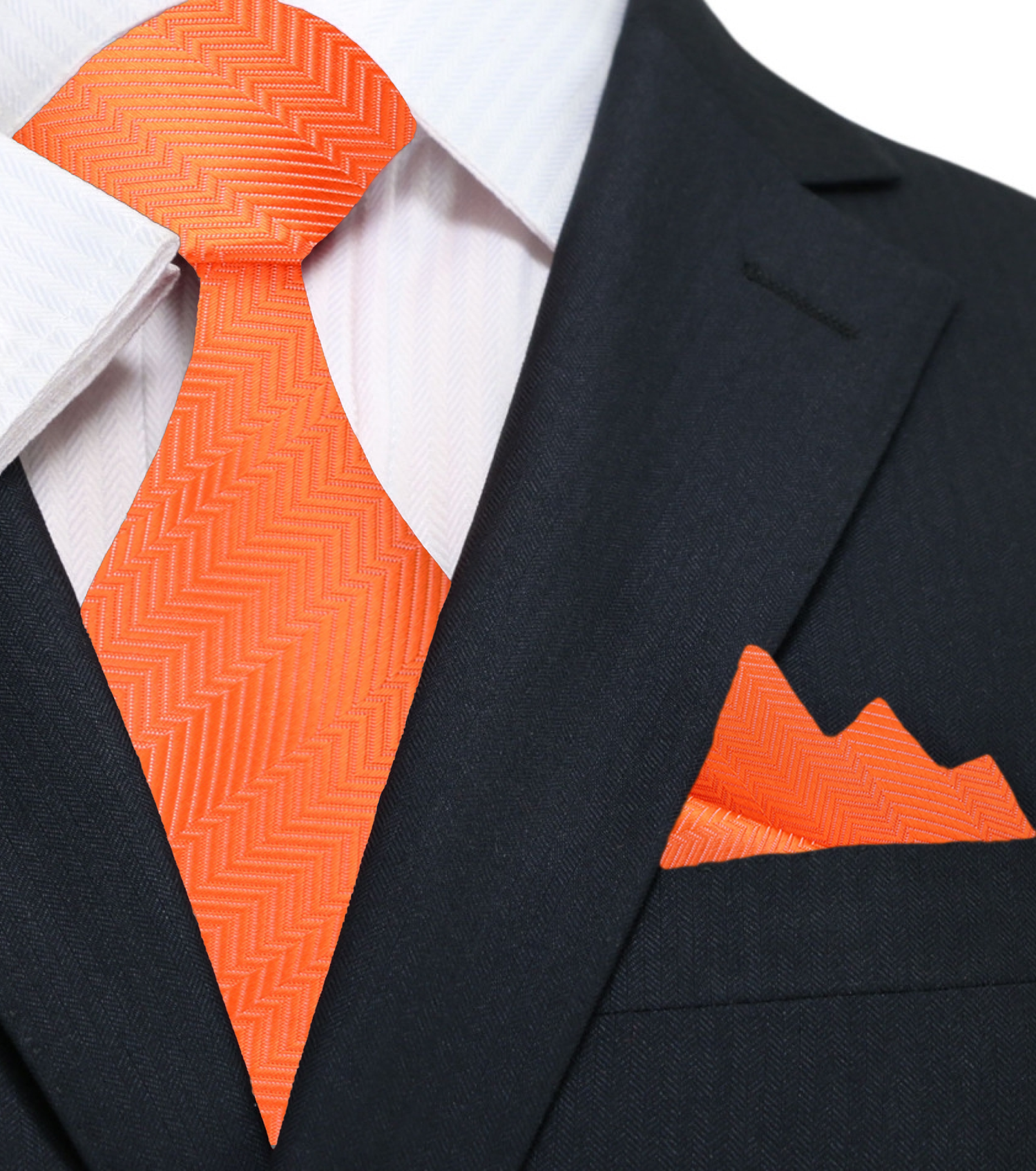 solid orange tie and pocket square