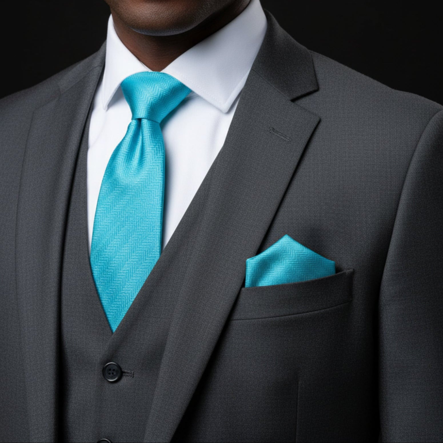 Blue Herringbone Necktie in Electric, Persian, Royal & Sky Blue