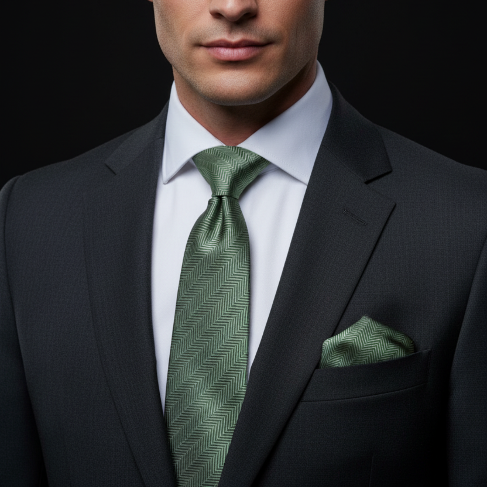 Solid Green with Chevron Texture Necktie Collection