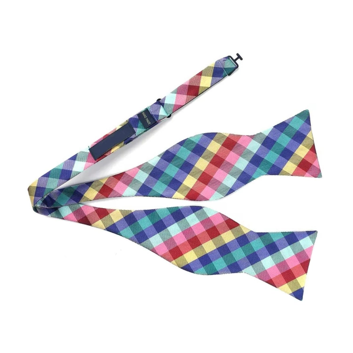Self Tie: A Red, Blue, Yellow, Green Geometric Diamond Pattern Silk Pre Tied Bow Tie 