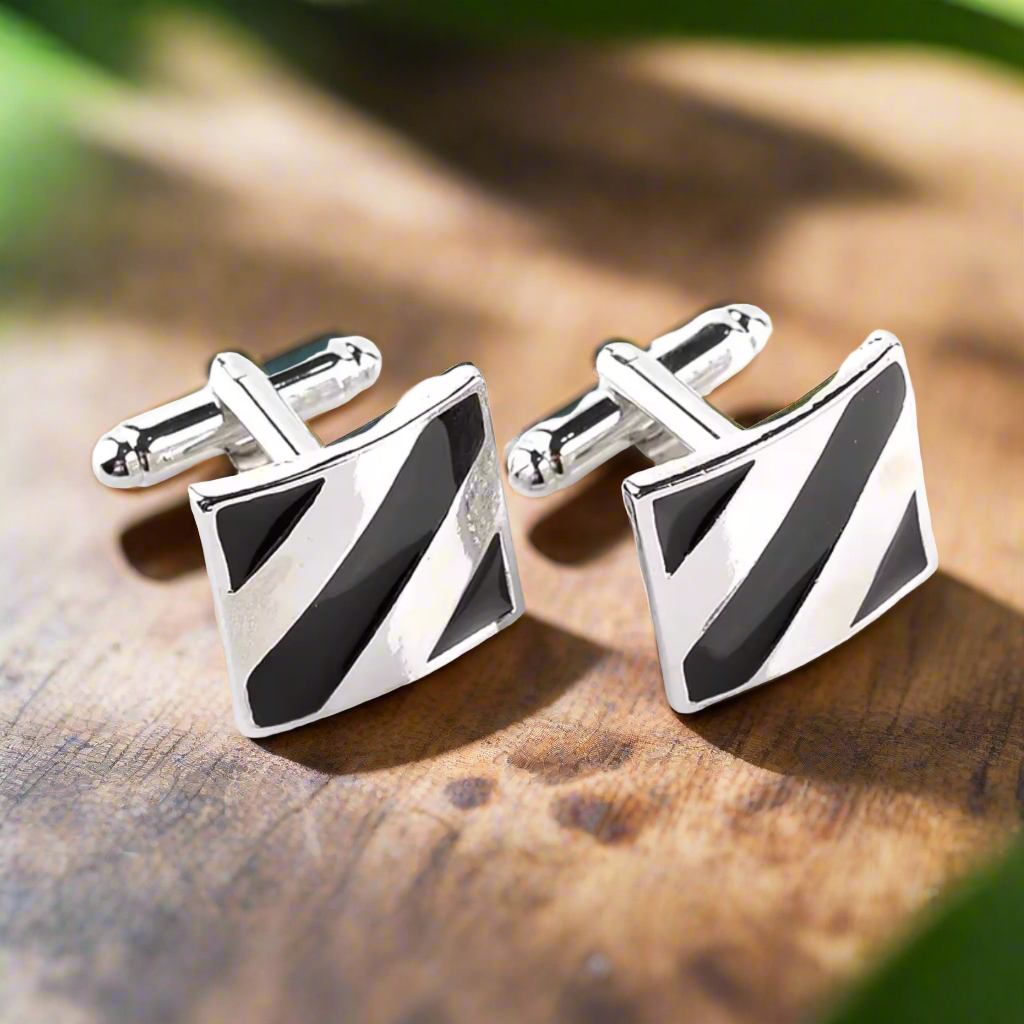 Chrome Black Bars Cufflinks