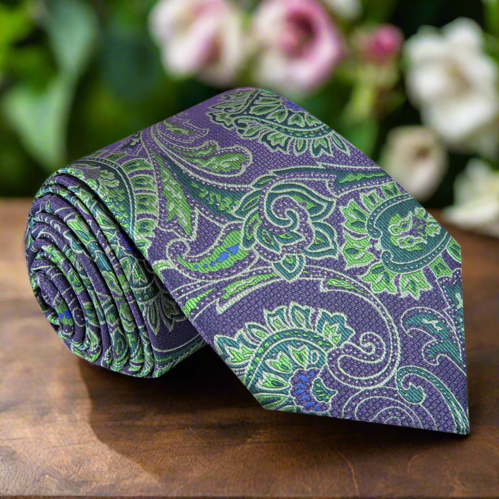 Stone Purple and Green Paisley Necktie
