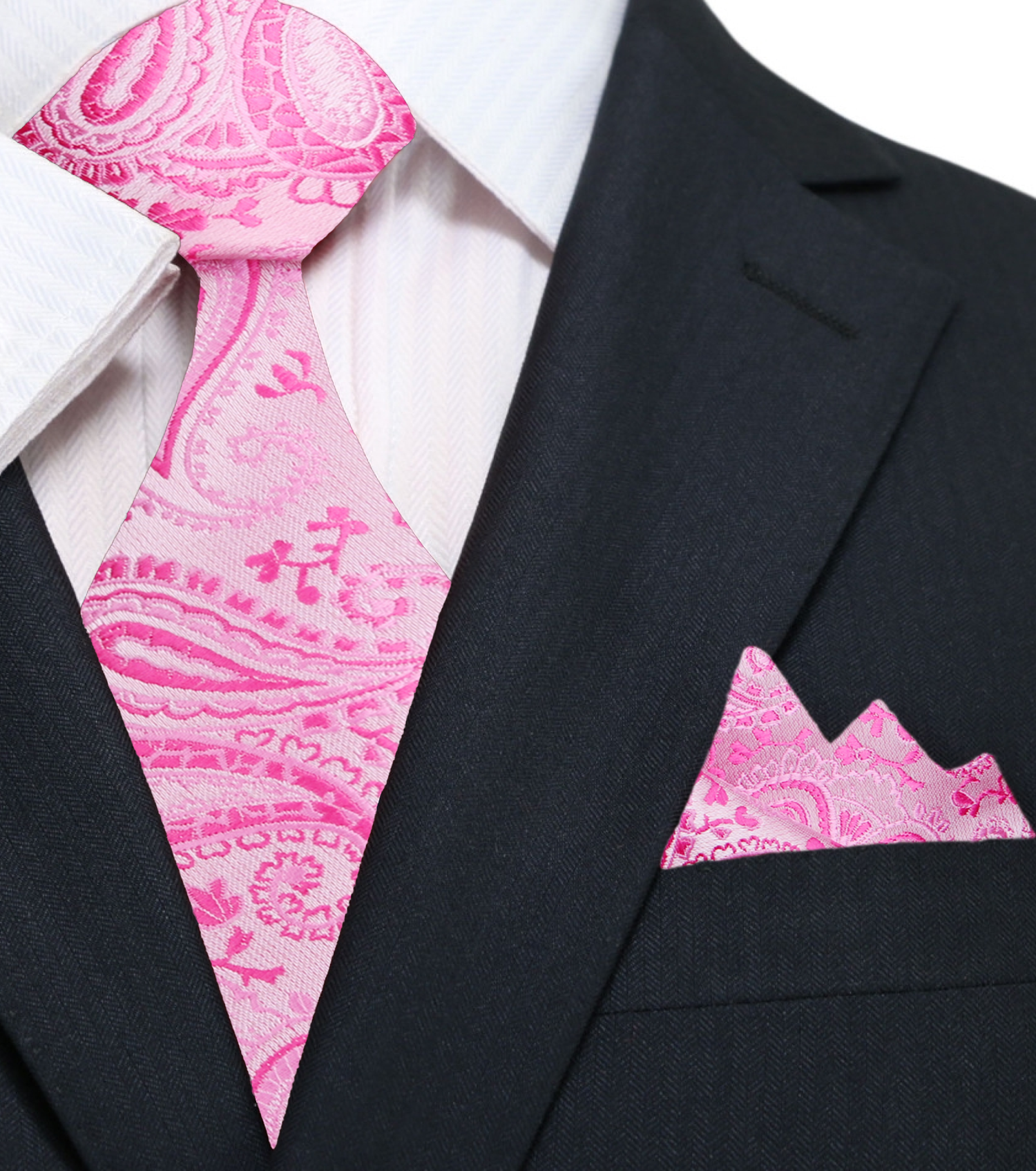 Bright Pink Paisley Tie and Pocket Square