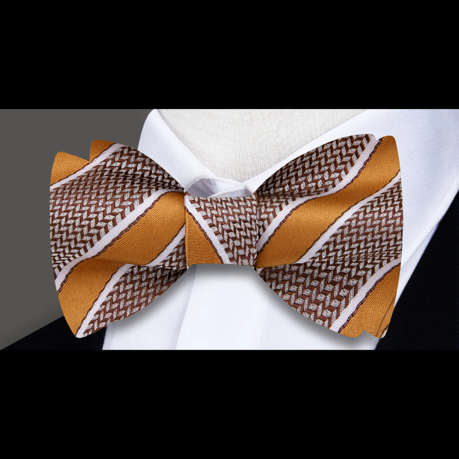 Brown, Caramel Stripe Bow Tie