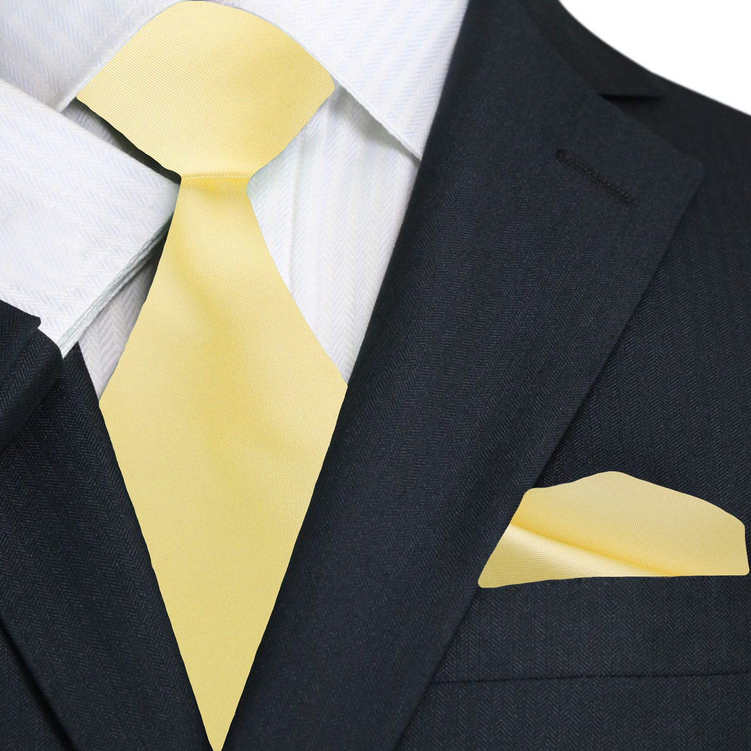 Solid Glossy Sugar Cookie Yellow Silk Necktie and Pocket Square