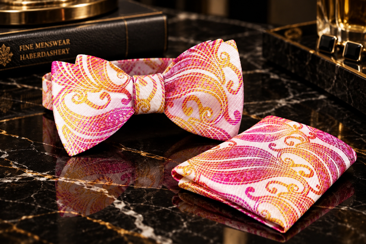 Yellow, Pink & Orange Abstract Self-Tie Bow Tie | Modern Artistic Styl
