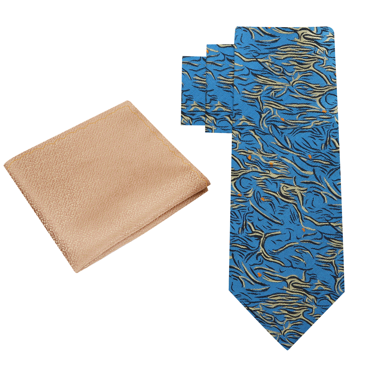 Alt View: Teal, Pale Gold and Orange Abstract Necktie with Light Gold Square