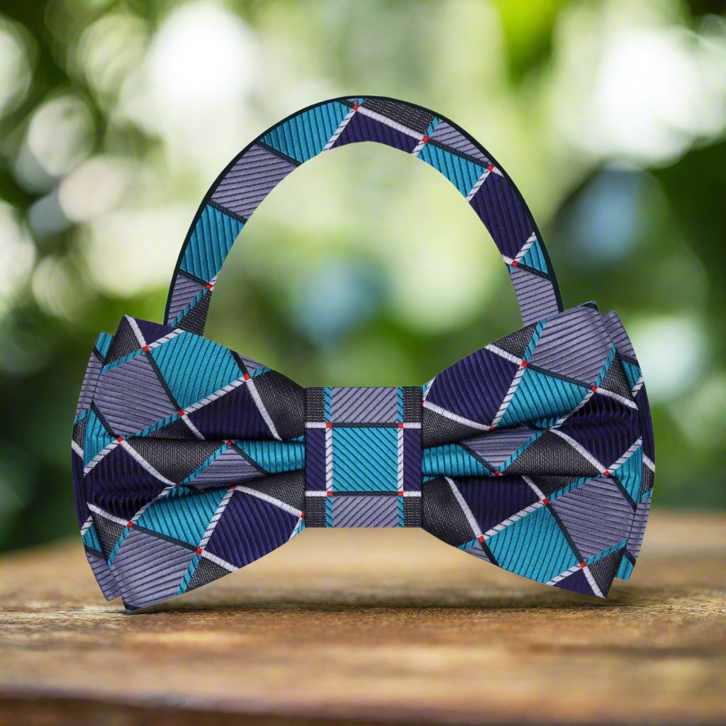 Pre Tied Teal, Space Blue Geometric Bow Tie||Teal