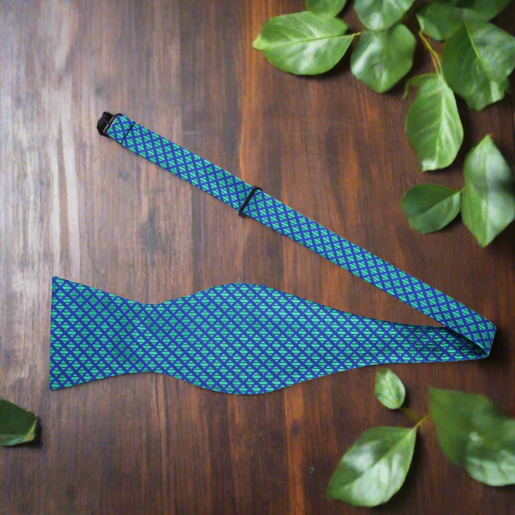 Teal Check Bow Tie Self Tie