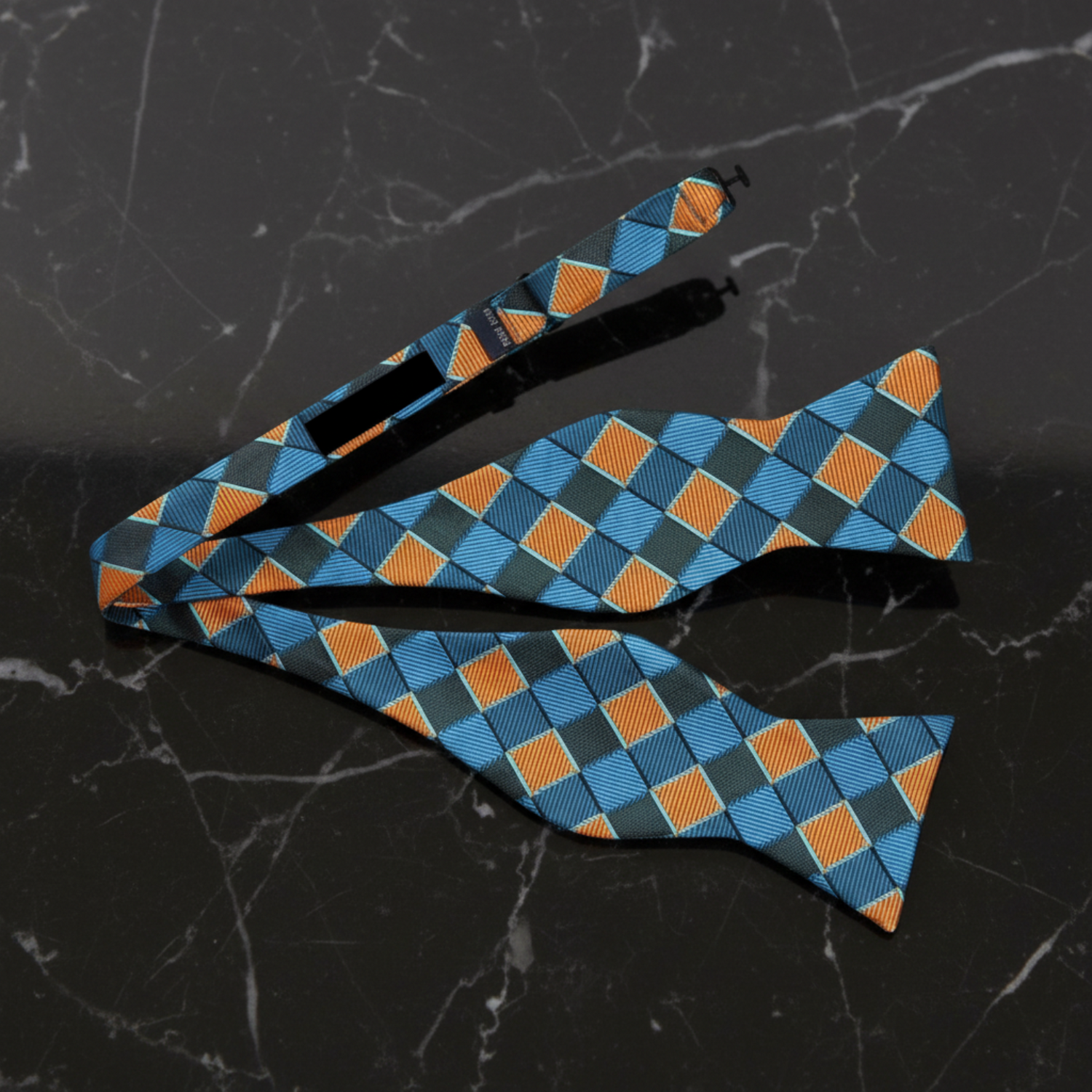 Teal & Orange Geometric Bow Tie – Silk Men’s Accessory