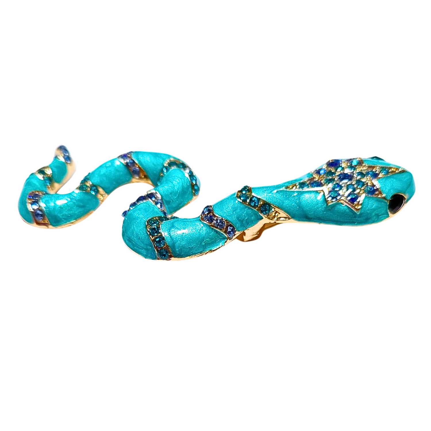 View 2: Teal Snake With Jewels Lapel Pin