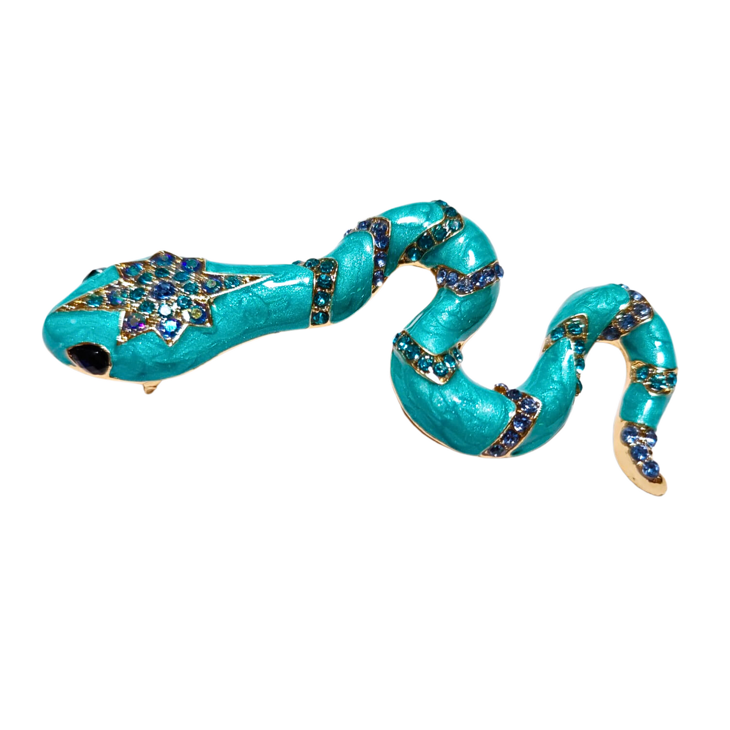 View 3: Teal Snake With Jewels Lapel Pin