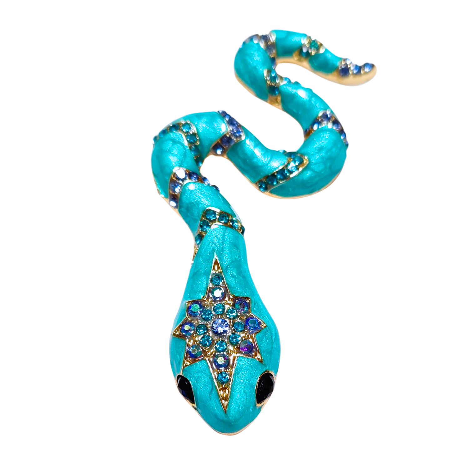 Teal Snake With Jewels Lapel Pin