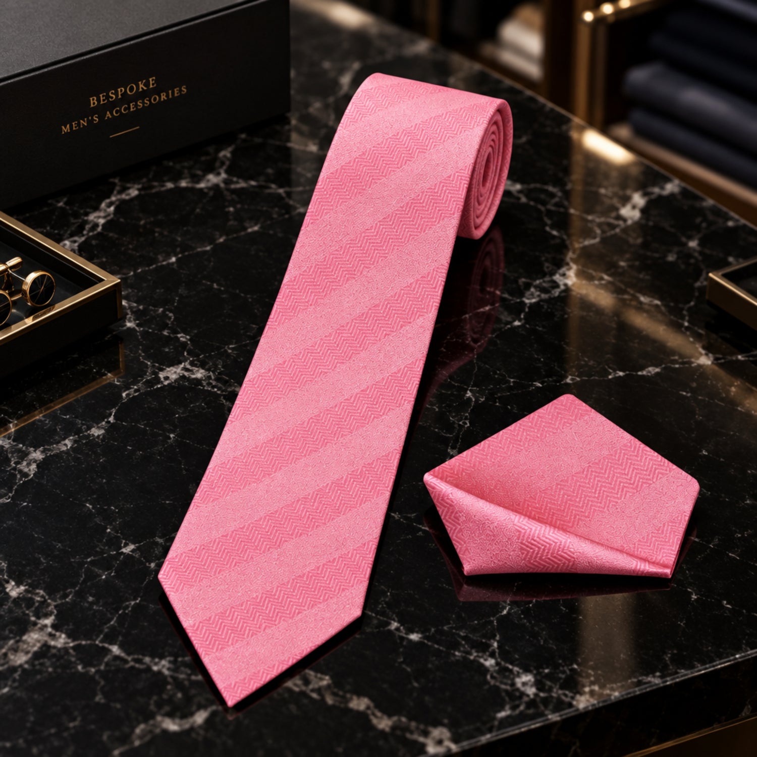 pink solid with stripe texture tie thin and square