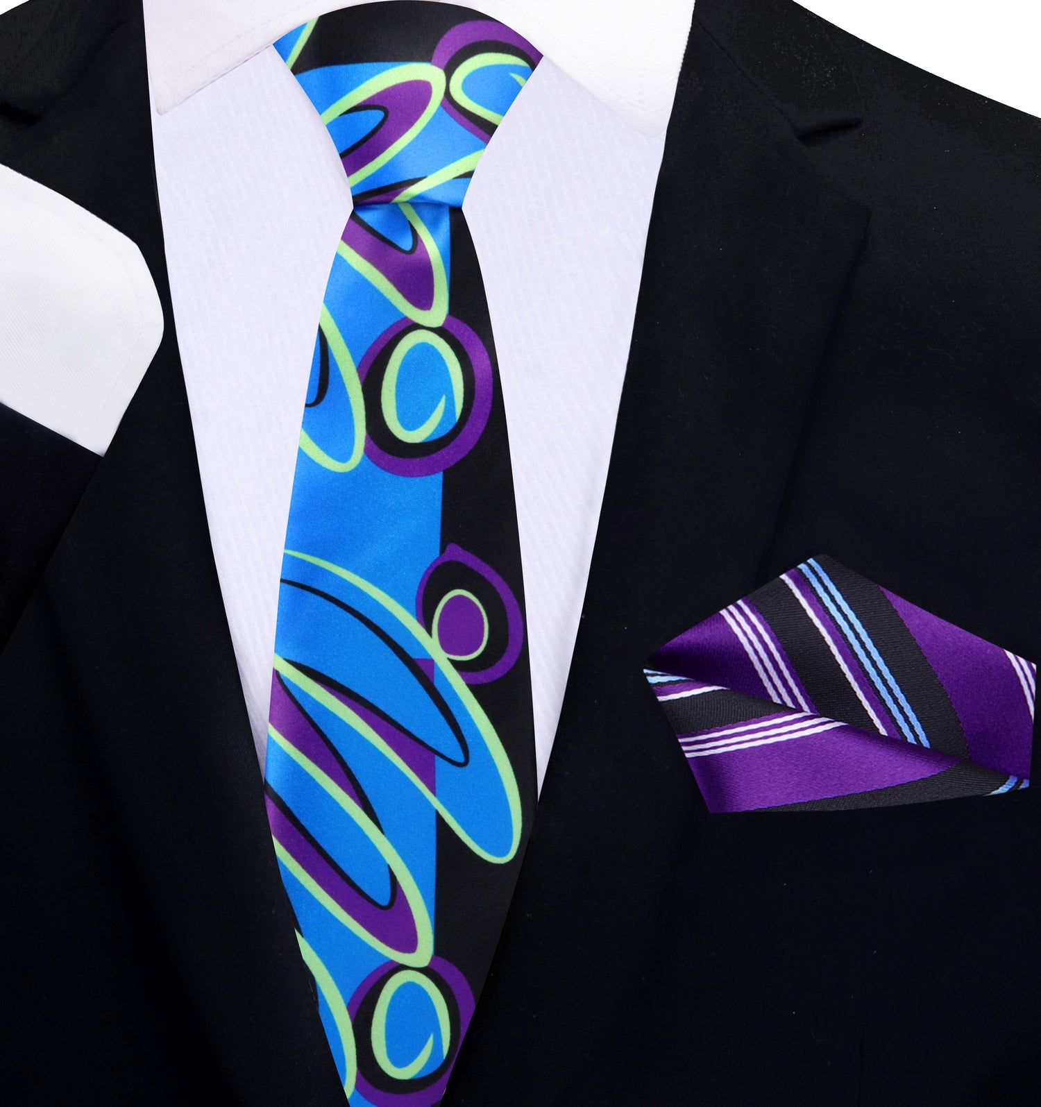 Thin: Blue Green Purple Abstract necktie and Square