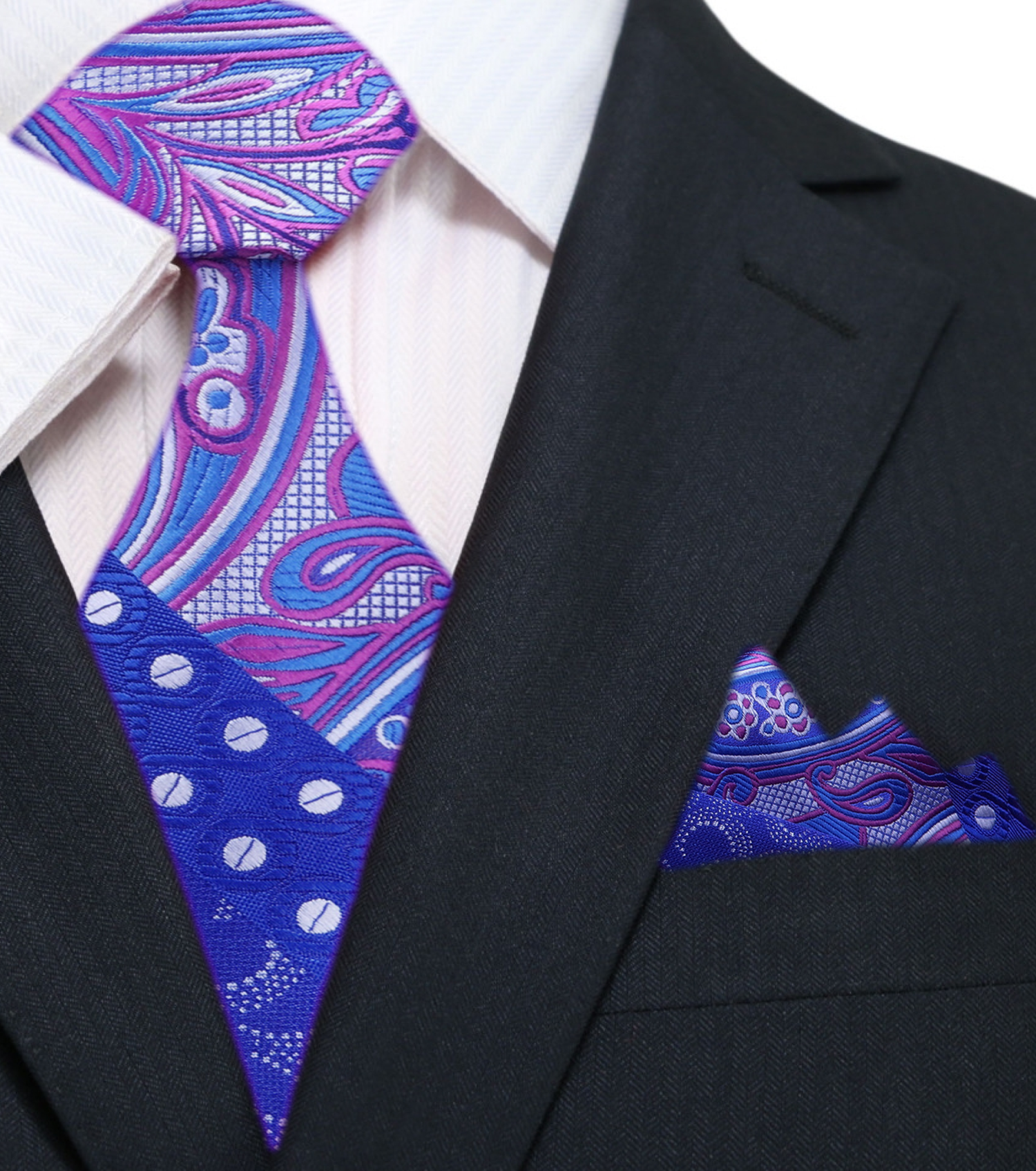 Main Purple Blue Abstract Paisley Tie and Pocket Square