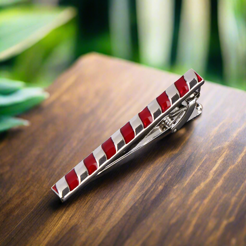 Chrome and Red Wavy Tie Bar