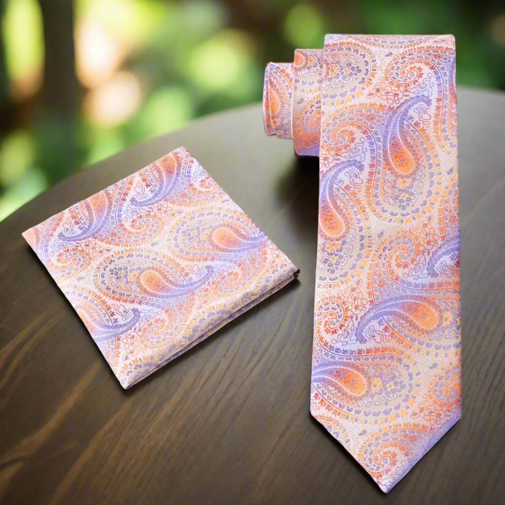 Alt View: Shades of Pastel Orange and Purple Paisley with Matching Square