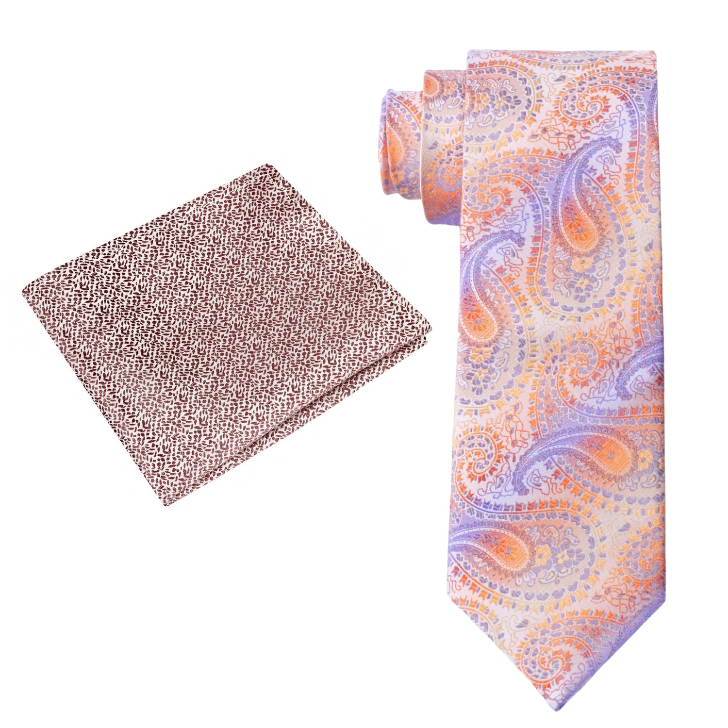 Alt View: Shades of Pastel Orange and Purple Paisley with Brown Textured Square