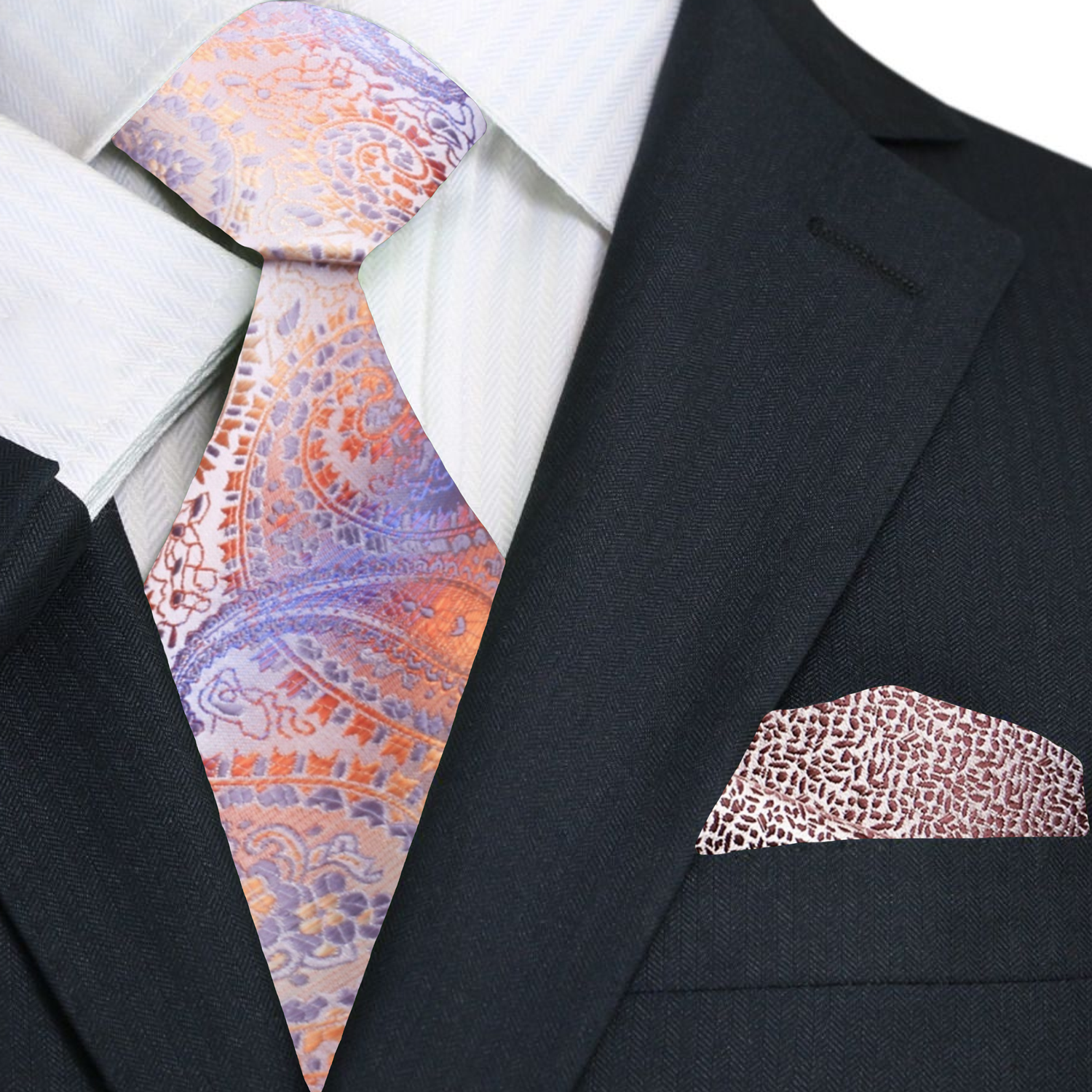 Premium Shades of Pastel Orange and Purple Paisley with Brown Textured Square