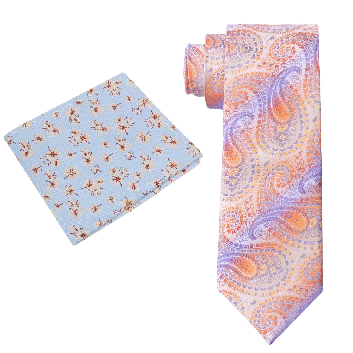 Alt View: Shades of Pastel Orange and Purple Paisley with Light Blue Floral Square
