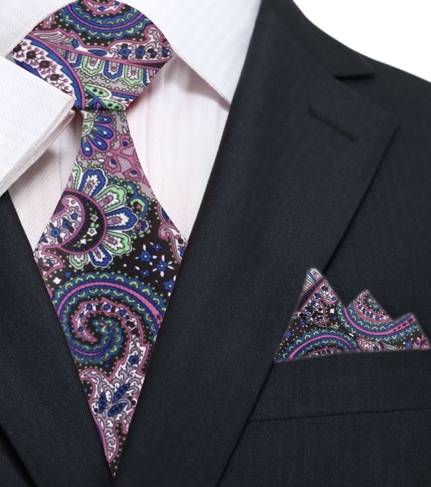 Main: Purple, Green, Brown Intricate Paisley Tie and Pocket Square