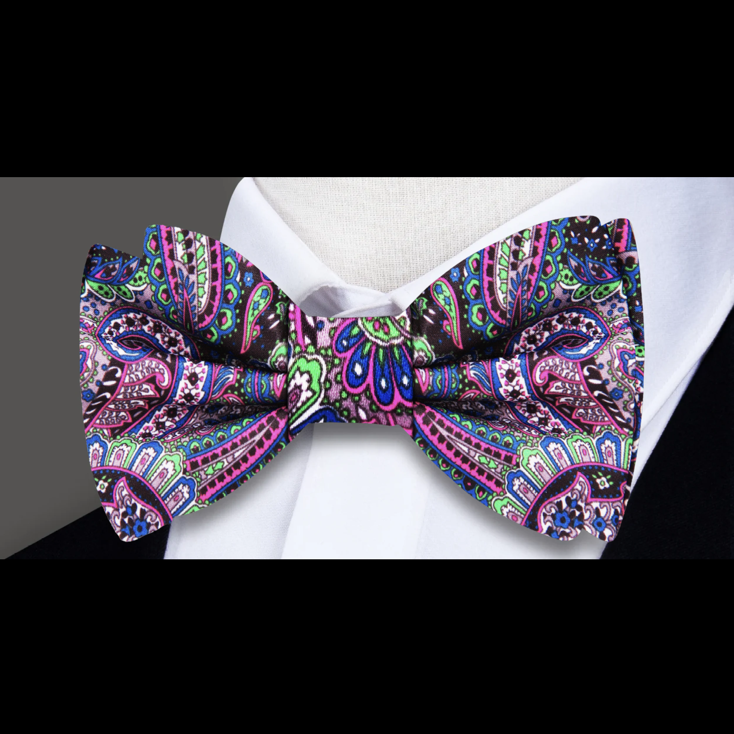 Blue Green Pink Paisley Bow Tie  