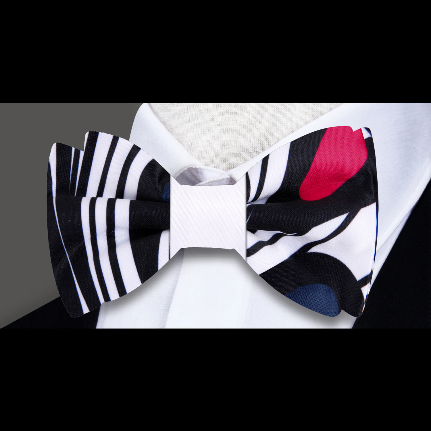 White, Black, Red, Blue Large Paisley Bow Tie  