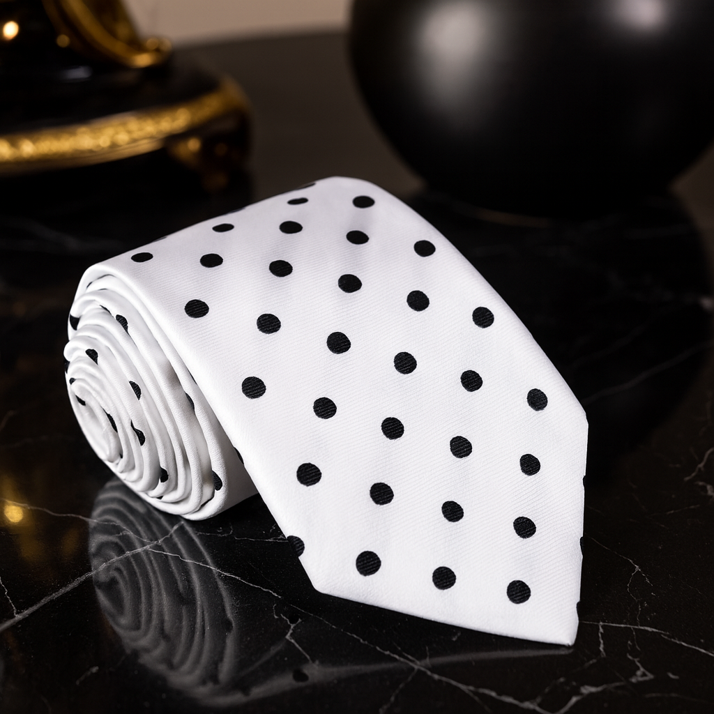 White with Medium Black Dots tie 