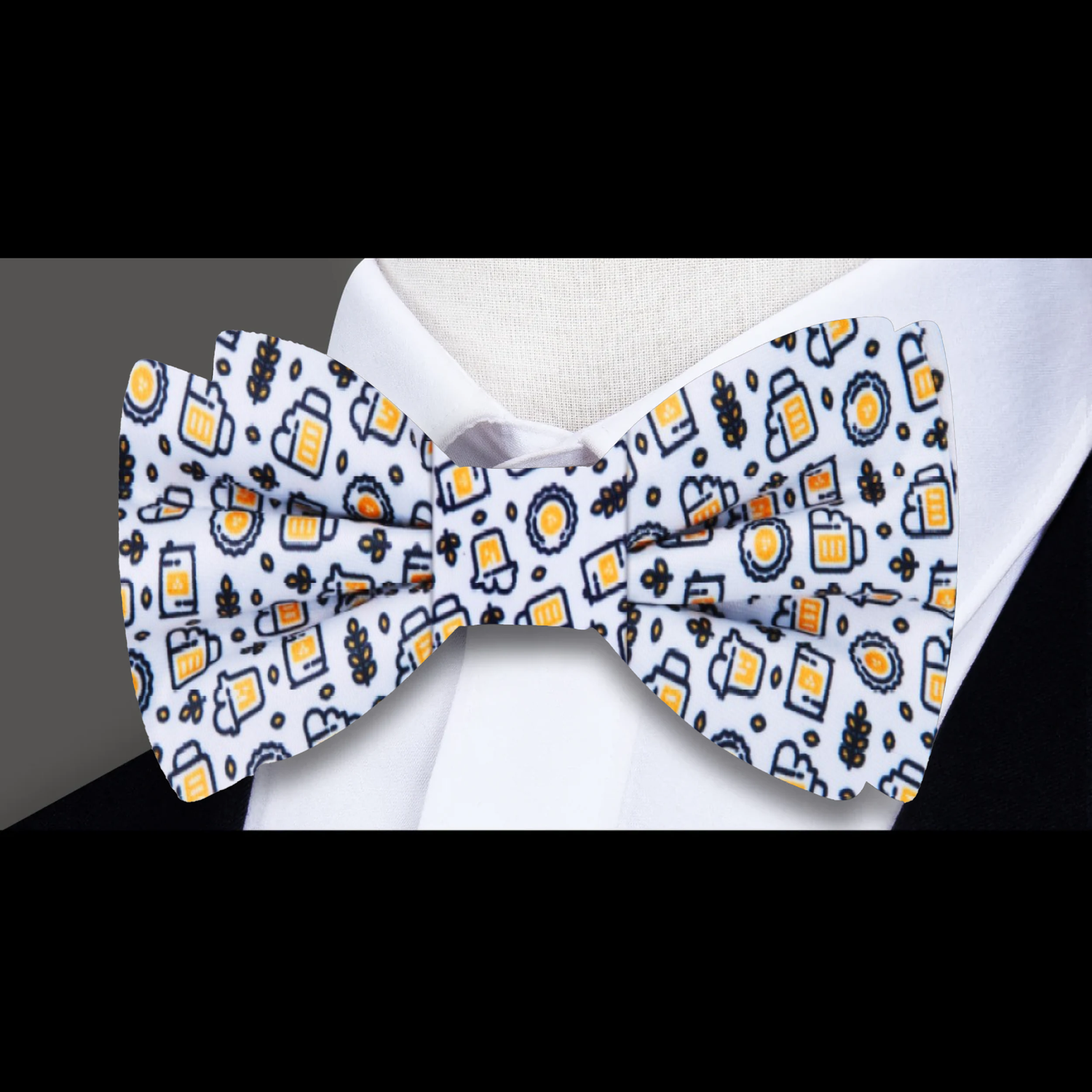 White, Yellow, Black Beer Themed Bow Tie