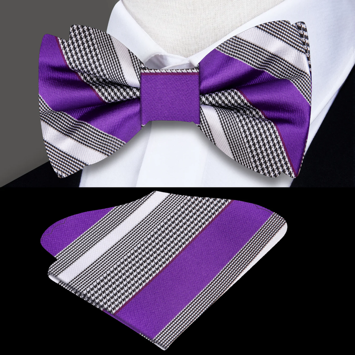 Purple Stripe Bow Tie and Square||Purple