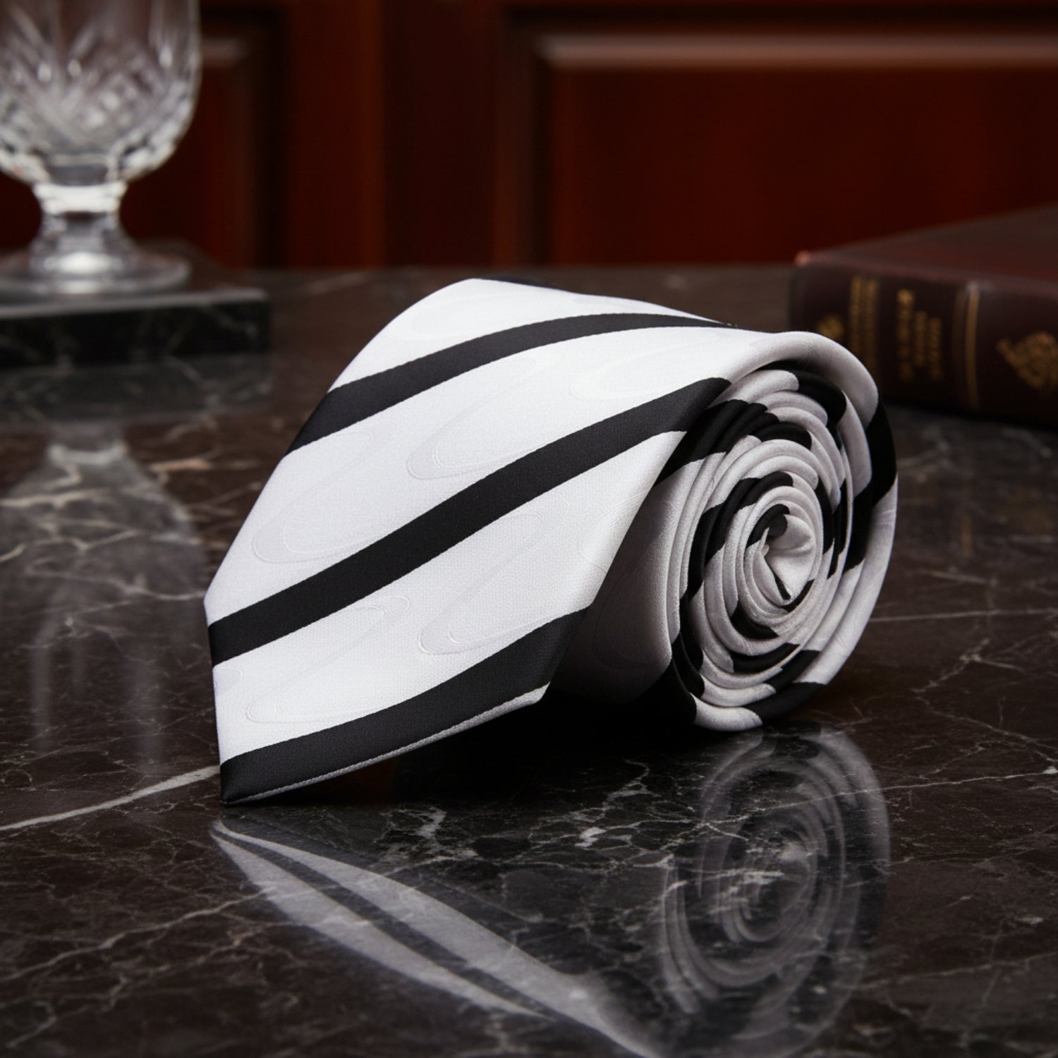 White Black Stripe tie