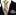 Yellow, gray, and white striped tie with matching pocket square on a black suit jacket.