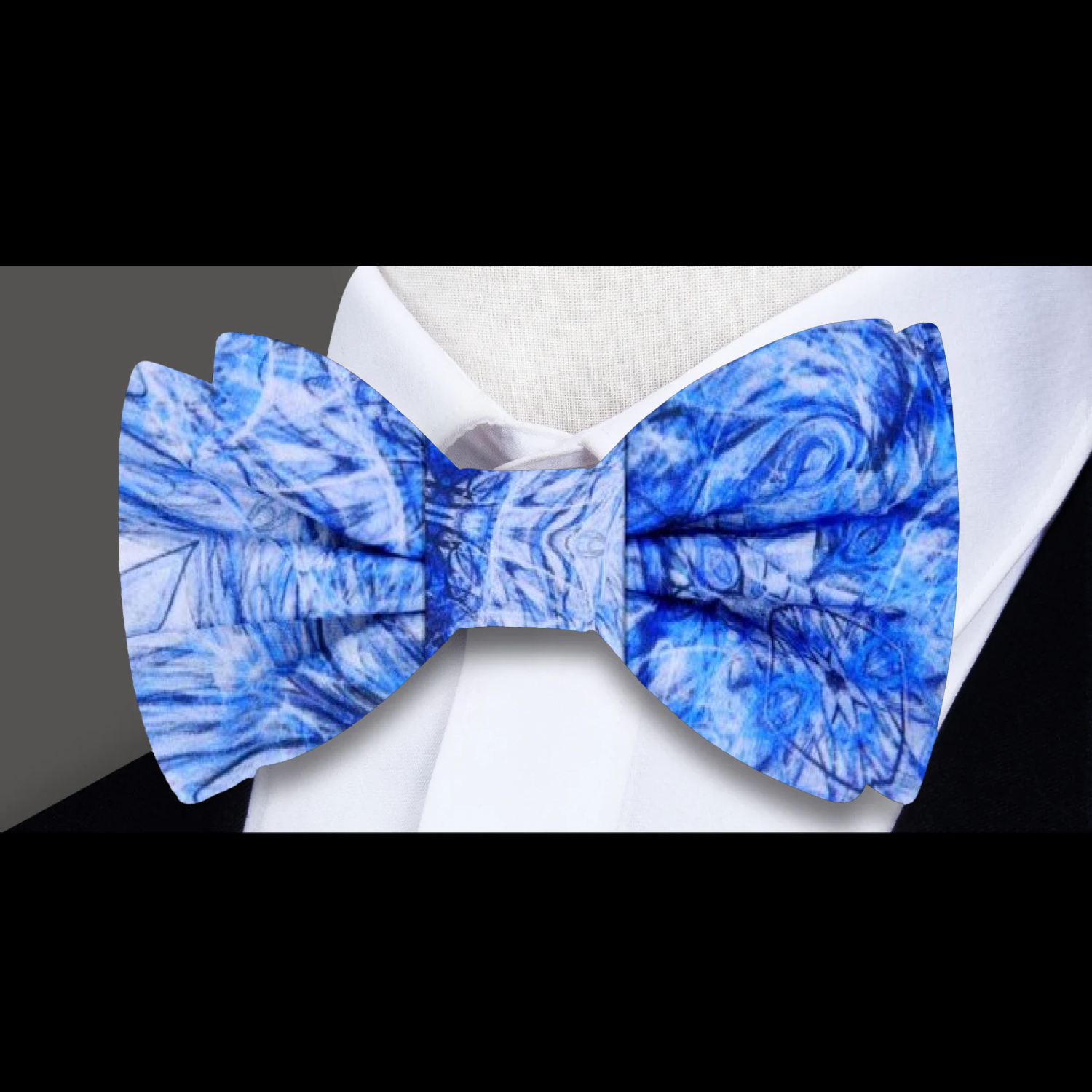 White, Blue Abstract Bow Tie