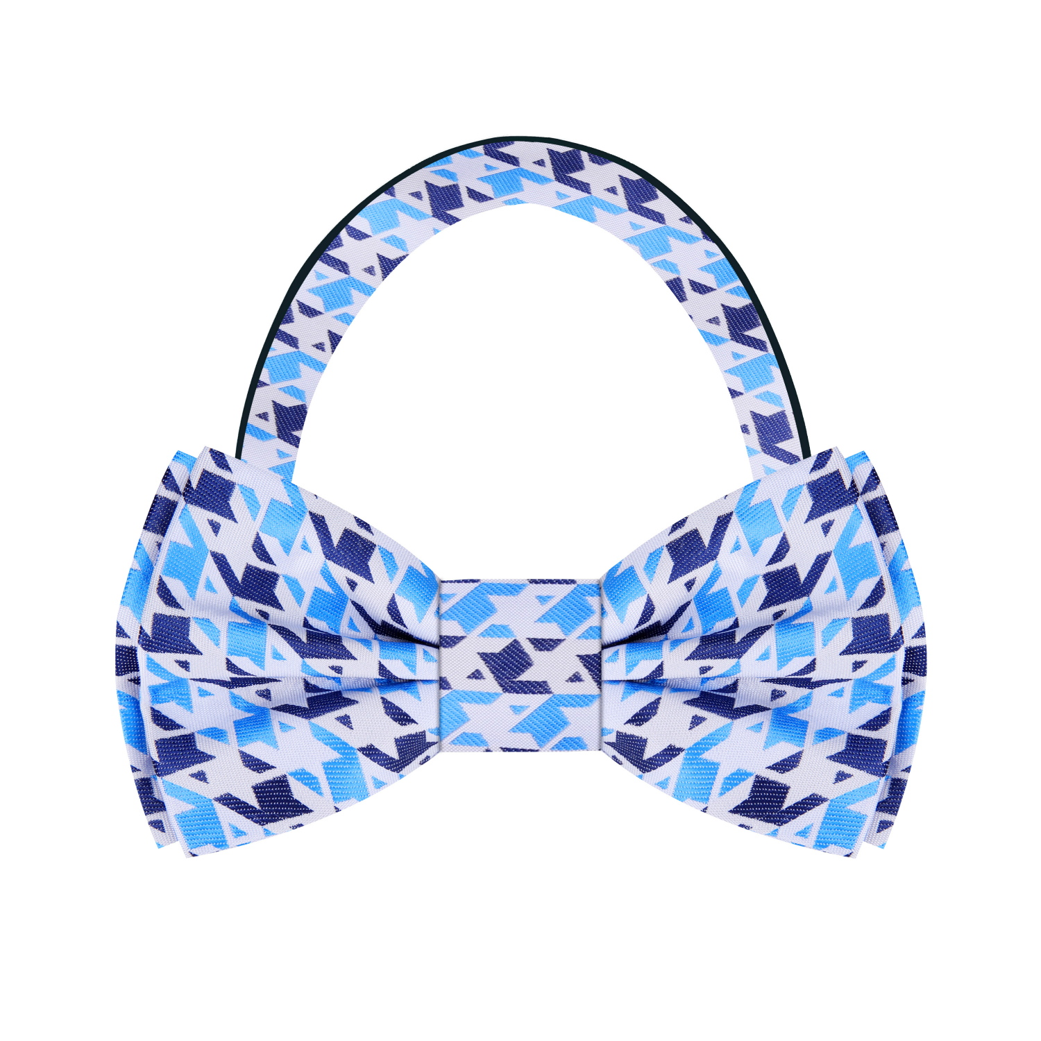 White Blue Abstract Hounds Tooth Sonic Bow Pre Tied