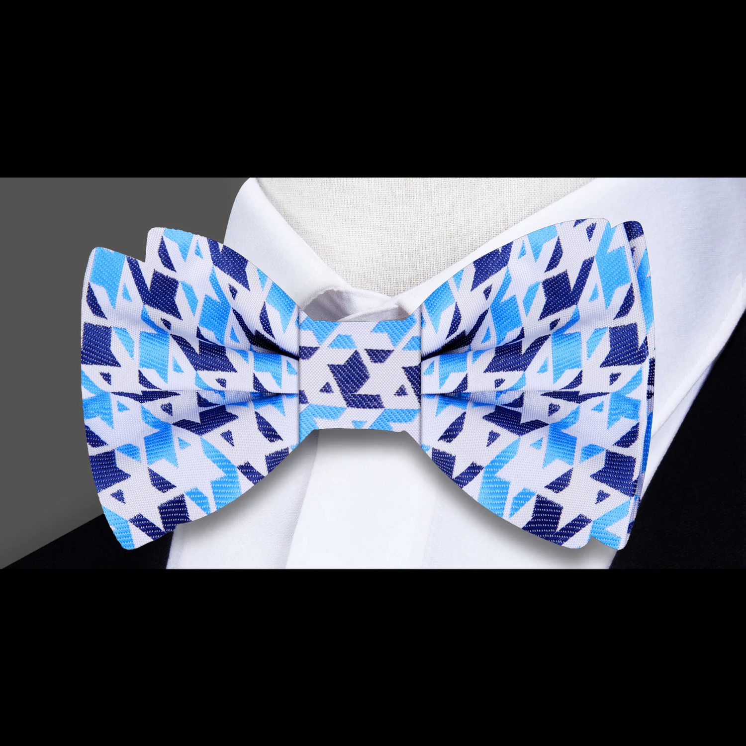 White Blue Abstract Hounds Tooth Sonic Bow Tie