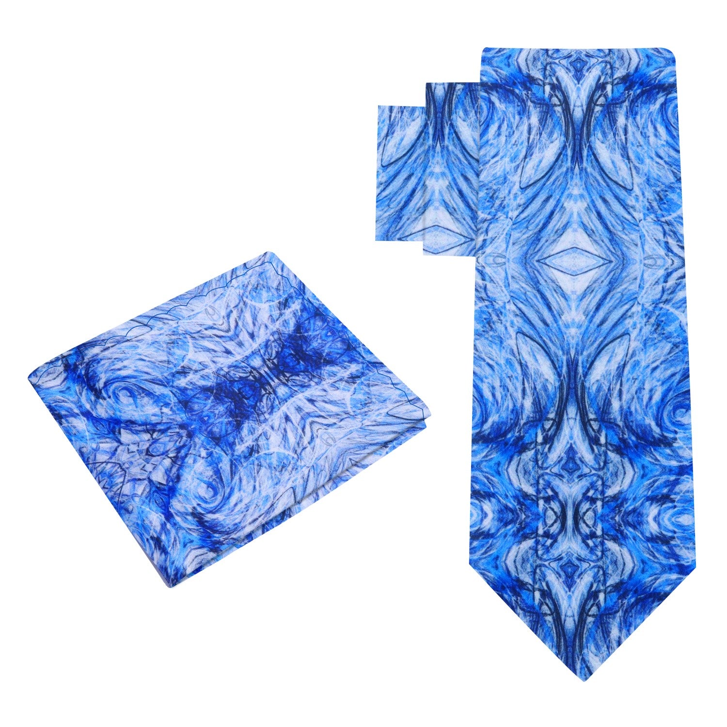Alt: White Blue Abstract Tie and Pocket Square||White, Blue