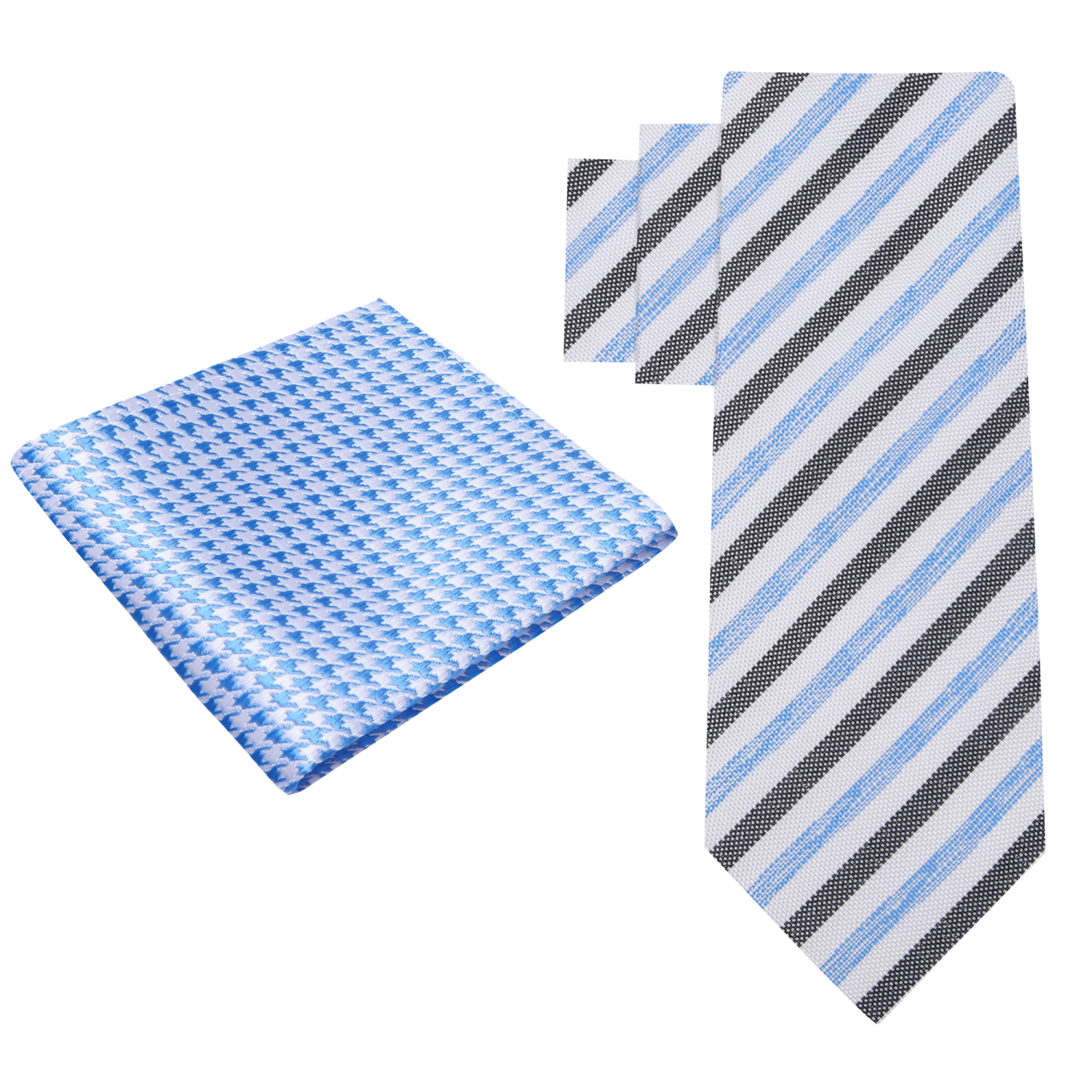 White, Blue, Black Stripe Necktie and Accenting Square View 2