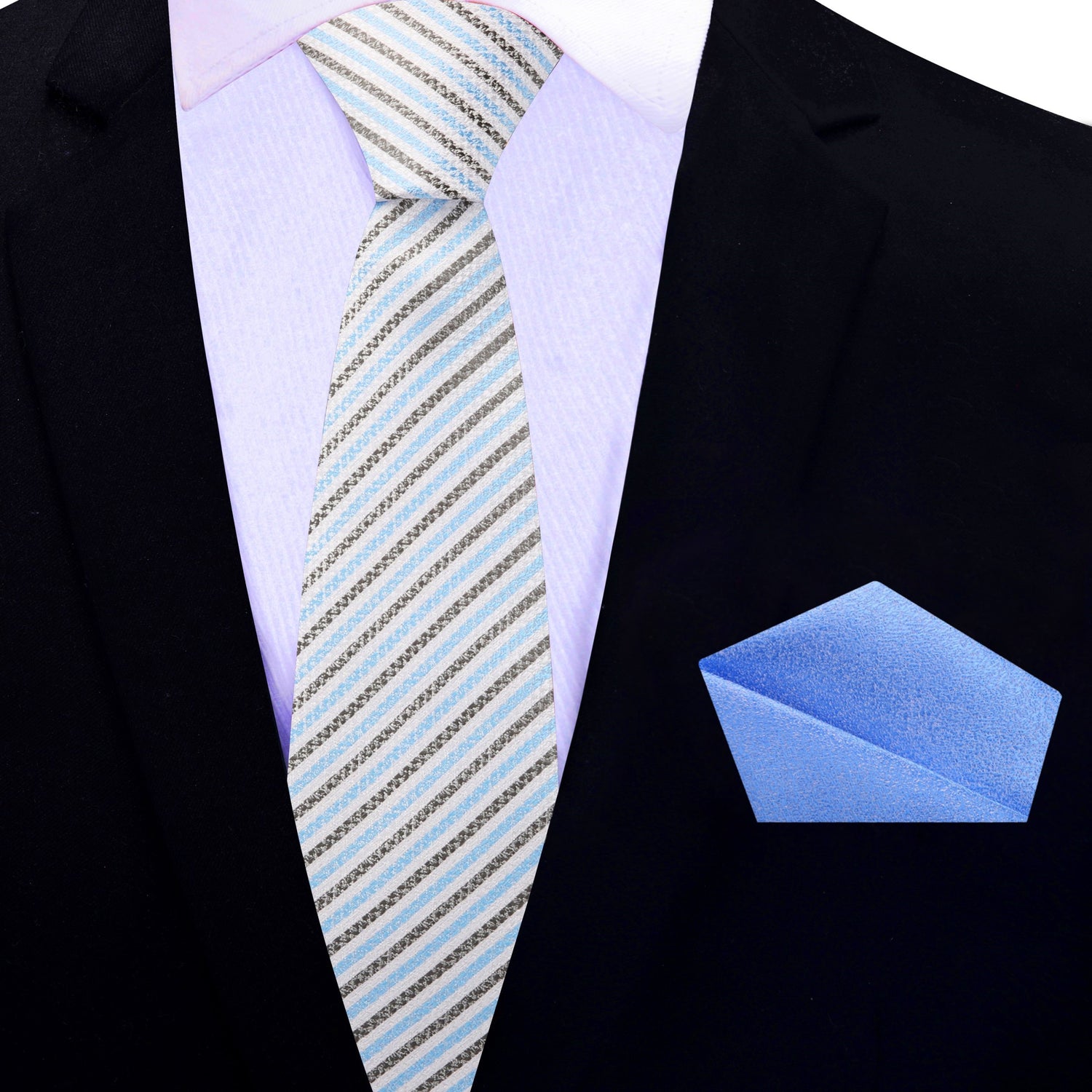 Thin Tie: White, Blue Stripe Necktie and Blue Square