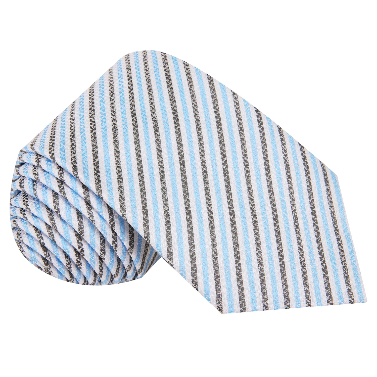 White, Light Blue, Charcoal Stripe Necktie 