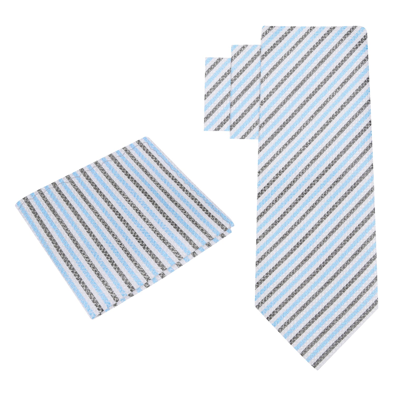 Alt View: White, Light Blue, Charcoal Stripe Necktie & Matching Square