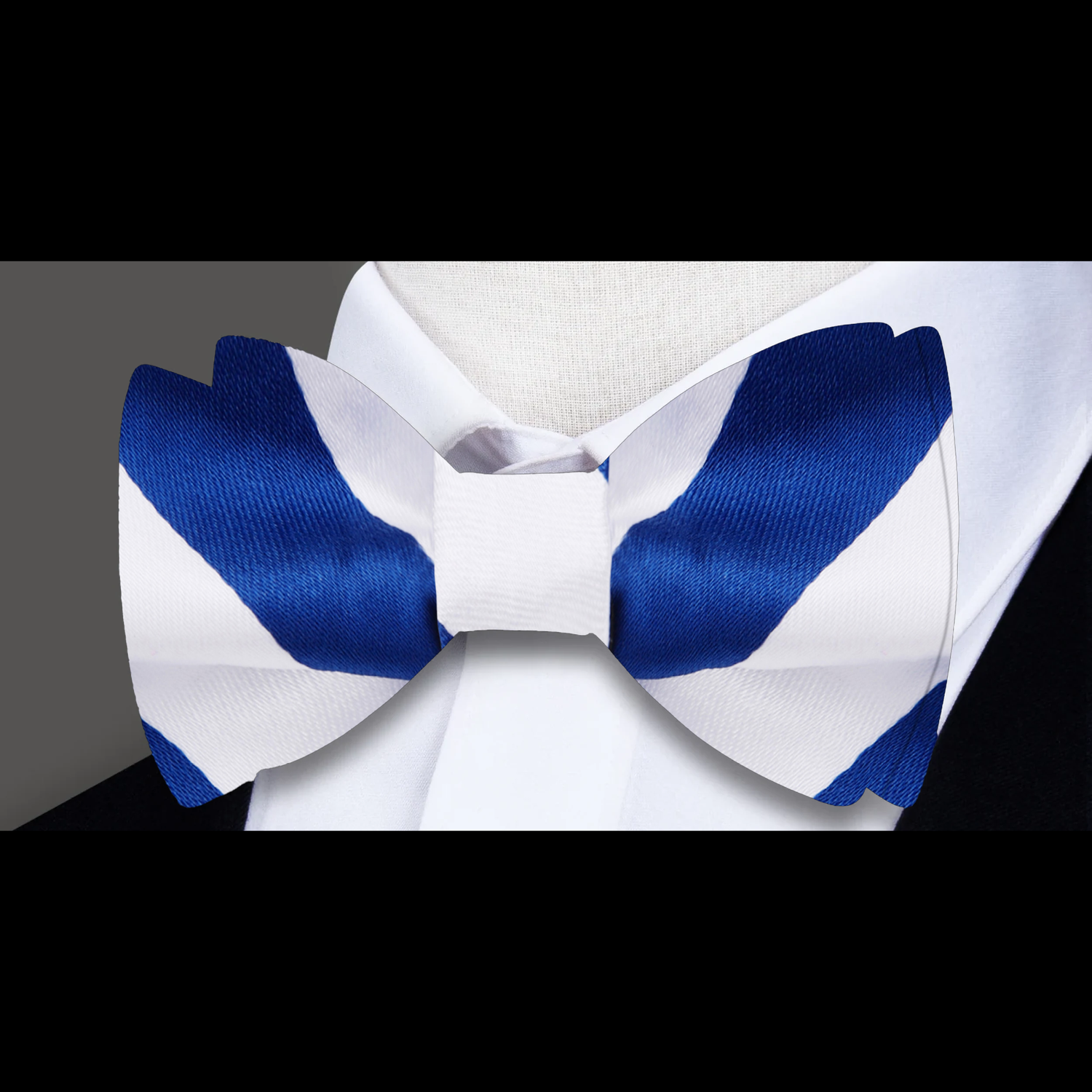White and Blue Stripe Bow Tie 1