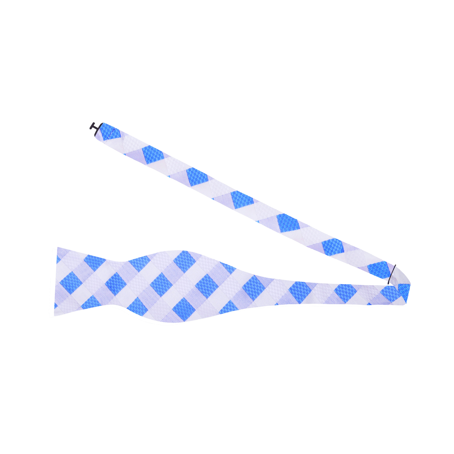 A White, Light Blue Geometric Pattern Silk Self Tie Bow Tie