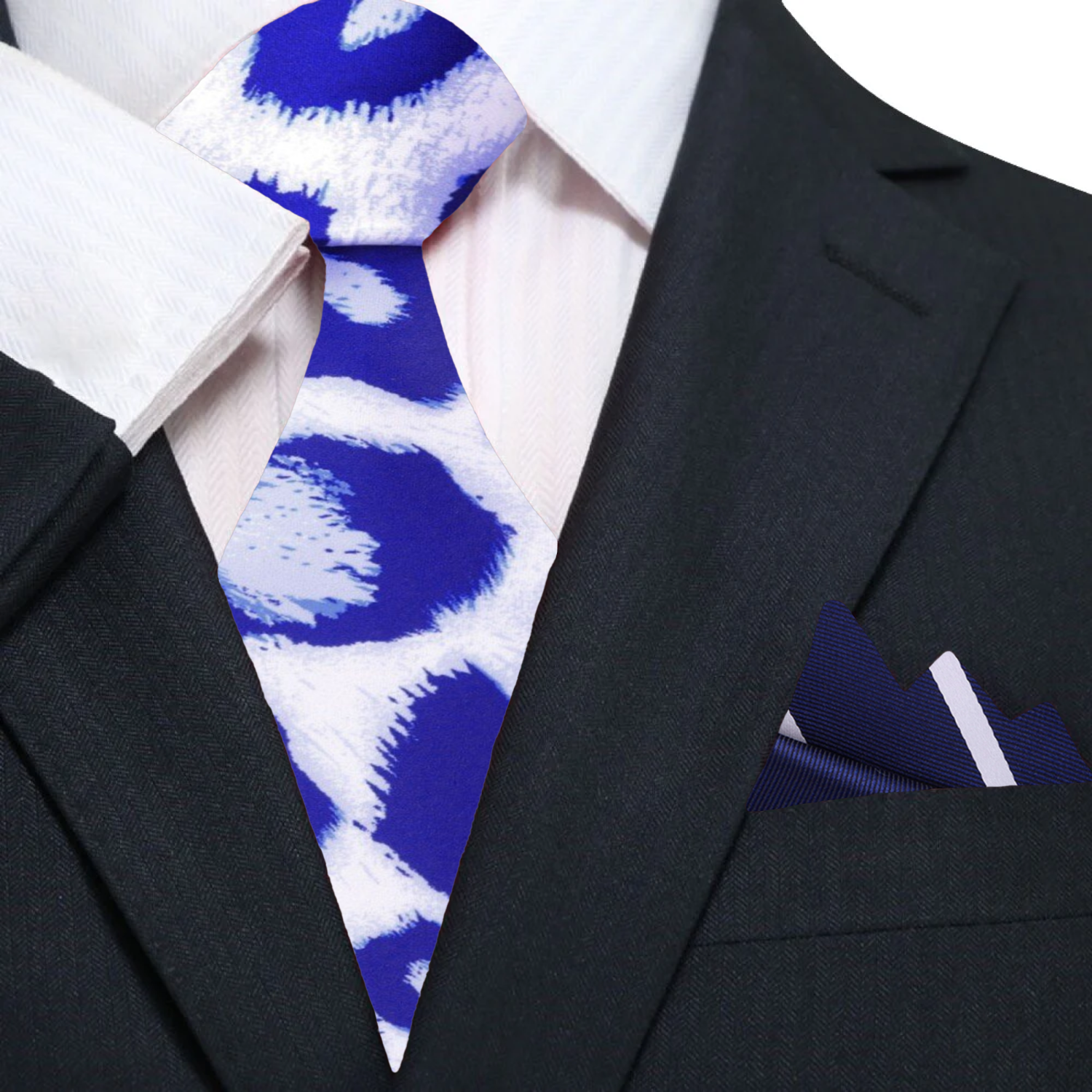 White Blue Leopard Print Tie and Accenting Pocket Square