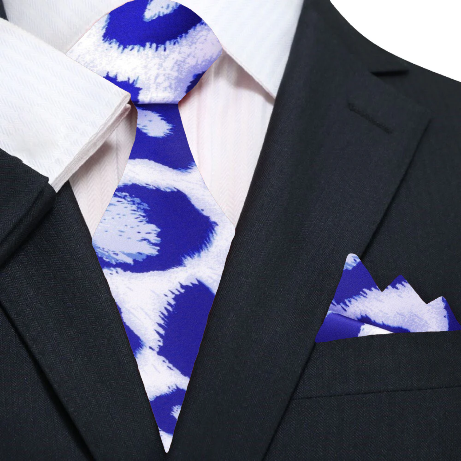 Main: White Blue Leopard Print Tie and Pocket Square